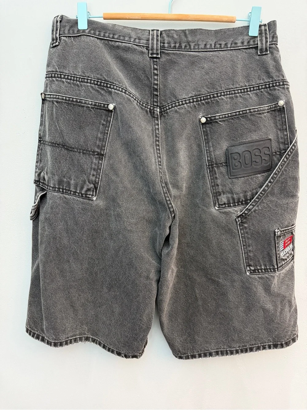 Boss Charcoal Washed Denim Cargo Jean Shorts